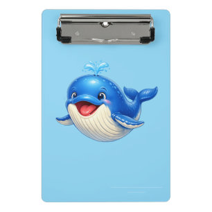 Cute Whale with Big Eyes Happy Ocean Animal Illust Mini Clipboard