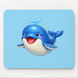 Cute Whale with Big Eyes Happy Ocean Animal Illust Mouse Mat