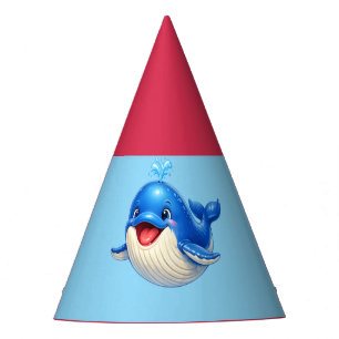 Cute Whale with Big Eyes Happy Ocean Animal Illust Party Hat