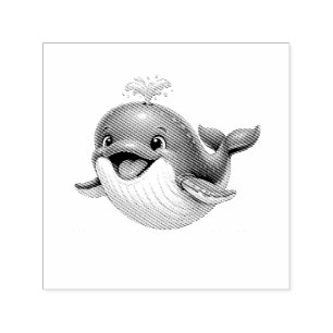 Cute Whale with Big Eyes Happy Ocean Animal Illust Self-inking Stamp