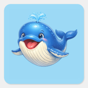 Cute Whale with Big Eyes Happy Ocean Animal Illust Square Sticker