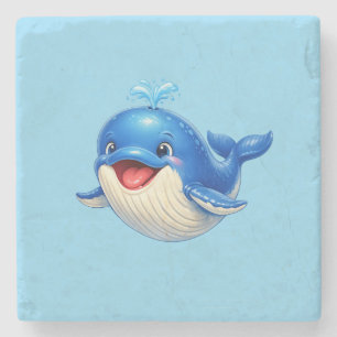 Cute Whale with Big Eyes Happy Ocean Animal Illust Stone Coaster