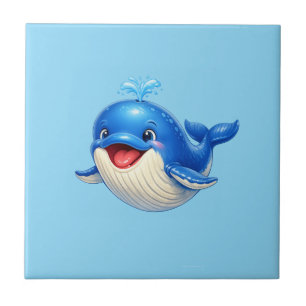 Cute Whale with Big Eyes Happy Ocean Animal Illust Tile