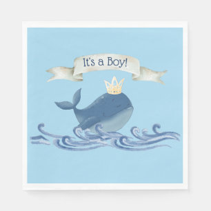 Cute Whale with Prince Crown Nautical Theme Napkin