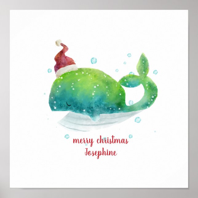 Cute Whale with Santa Hat Poster (Front)