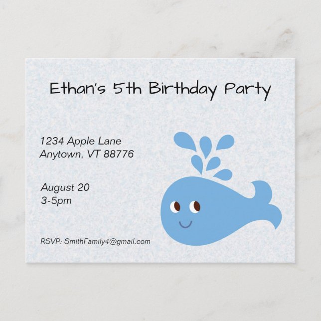 Cute Whale with Spout Custom Birthday Postcard (Front)