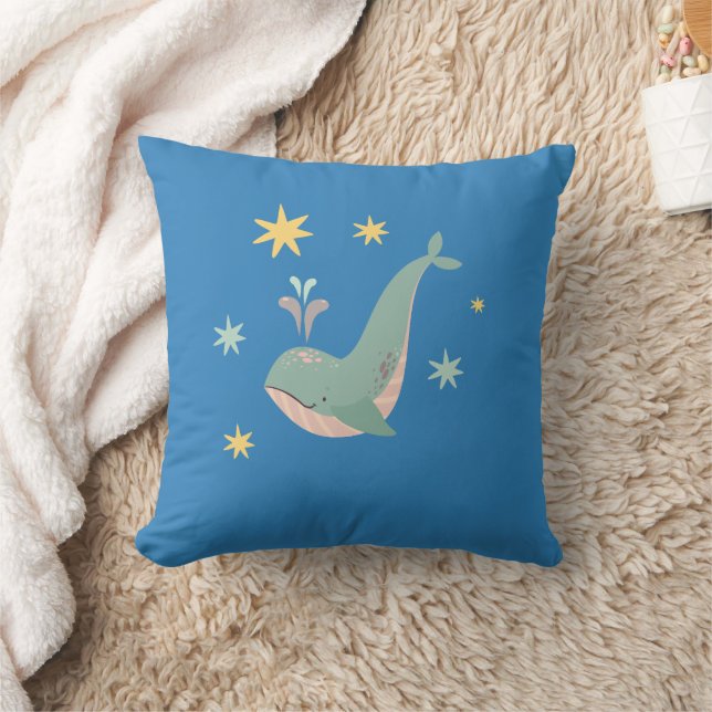 Cute Whale with Stars Throw Pillow (Blanket)