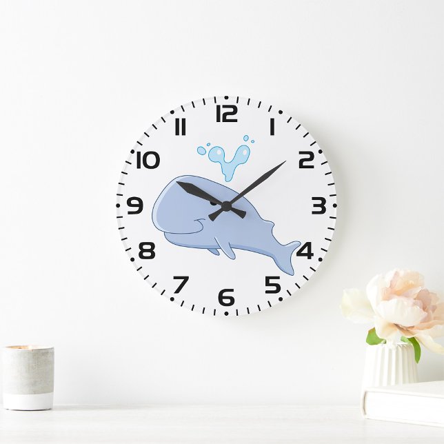 Cute Whale with Water Splash Adorable Animal  Large Clock (Creator Uploaded)