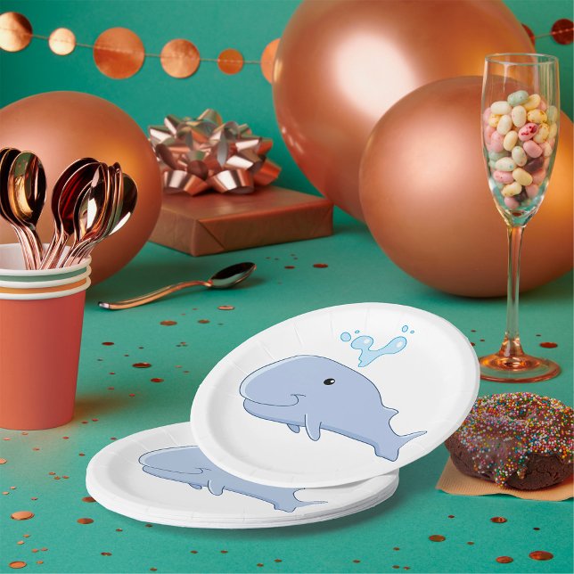 Cute Whale with Water Splash Adorable Animal  Paper Plate (Creator Uploaded)