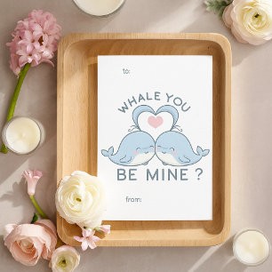 Cute Whale You Be Mine Pun Valentine’s Day Card