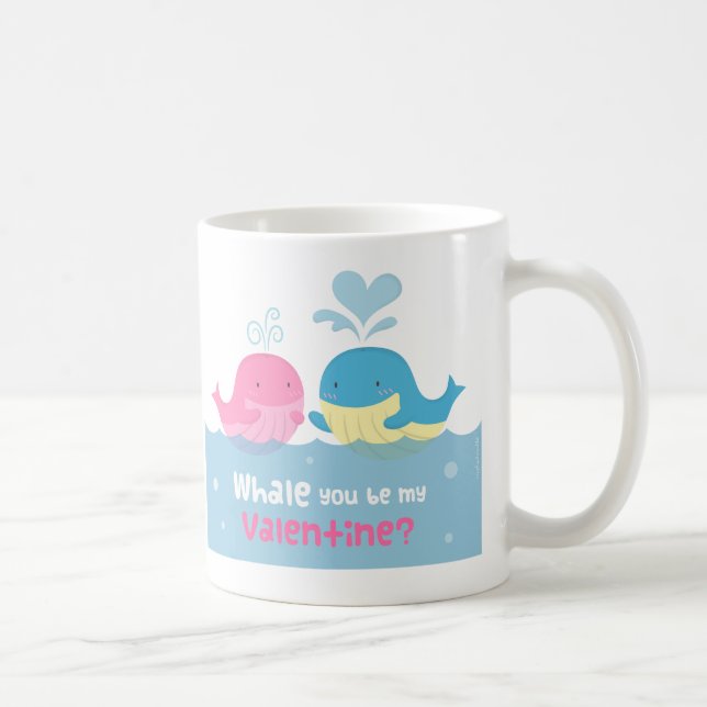 Cute Whale You Be Mine Valentine Love Coffee Mug (Right)