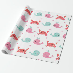 Cute Whales and Crabs Pattern Wrapping Paper