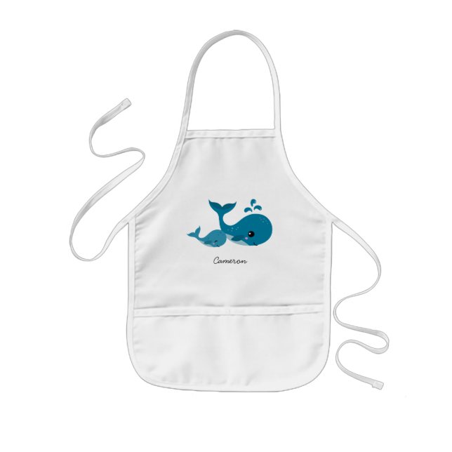 Cute whales and personalised name apron for kids (Front)