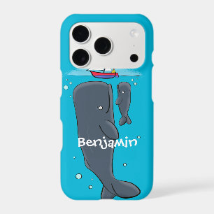 Cute whales and sailing boat cartoon illustration