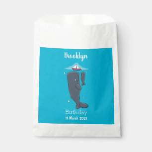 Cute whales and sailing boat cartoon illustration favour bags