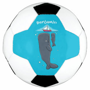 Cute whales and sailing boat cartoon illustration football