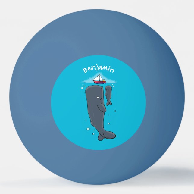 Cute whales and sailing boat cartoon illustration ping pong ball (Front)