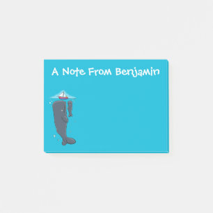 Cute whales and sailing boat cartoon illustration post-it notes