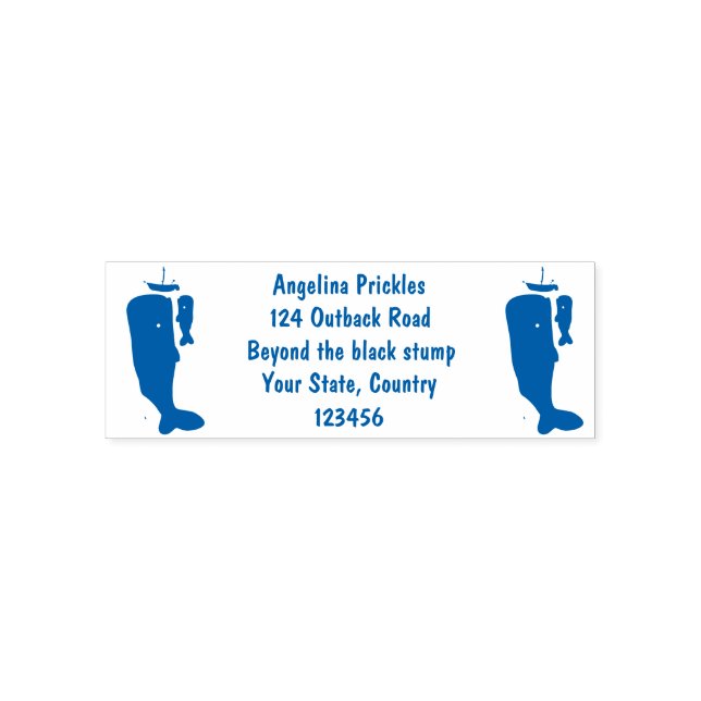 Cute whales and sailing boat cartoon illustration self-inking stamp (Design)