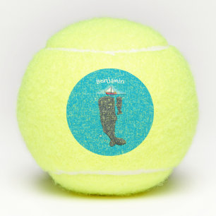 Cute whales and sailing boat cartoon illustration tennis balls