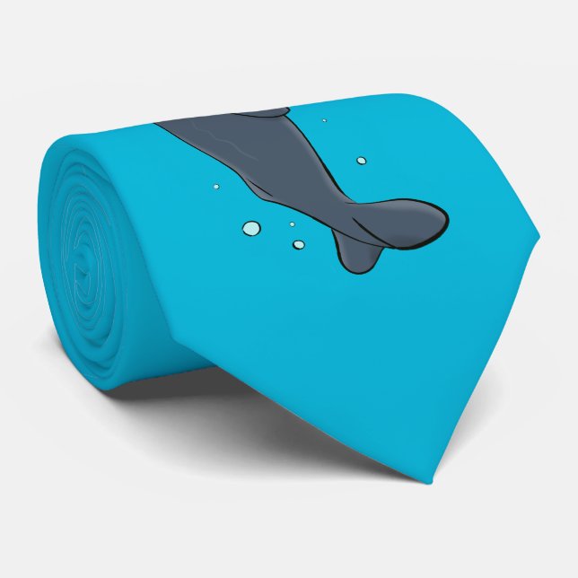 Cute whales and sailing boat cartoon illustration tie (Rolled)