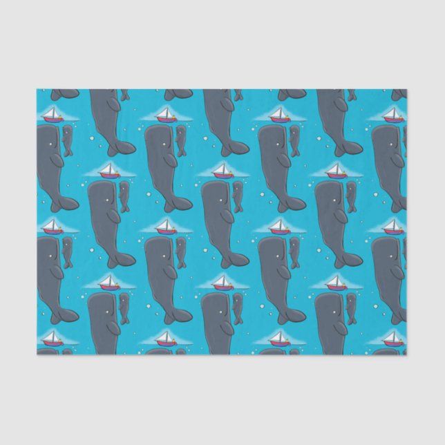 Cute whales and sailing boat cartoon illustration tissue paper (Front)