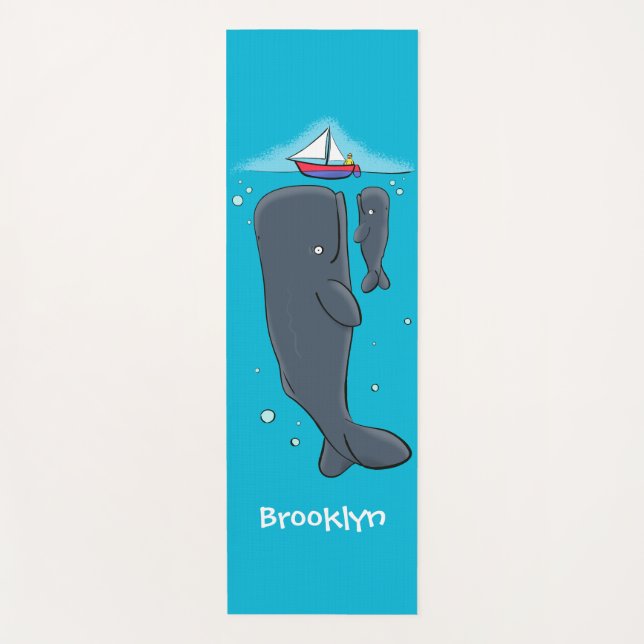 Cute whales and sailing boat cartoon illustration yoga mat (Front)
