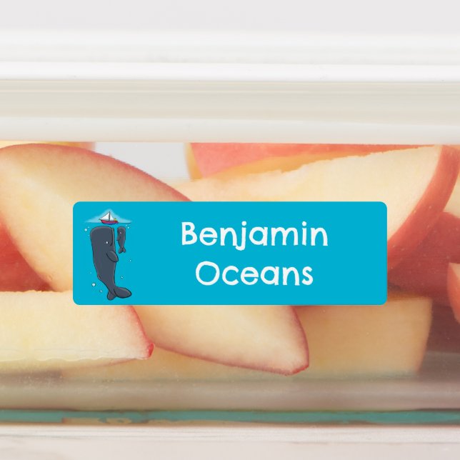 Cute whales and sailing boat cartoon personalised (Affixed)