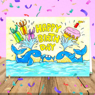 Cute Whales Happy Birthday Greeting Card