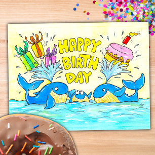 Cute Whales Happy Birthday  Postcard