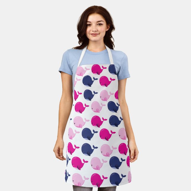 Cute Whales, Pattern Of Whales, Sea Animals Apron (Worn)