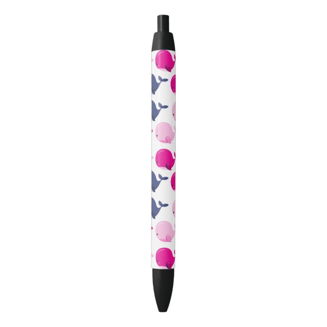 Cute Whales, Pattern Of Whales, Sea Animals Black Ink Pen (Front Vertical)