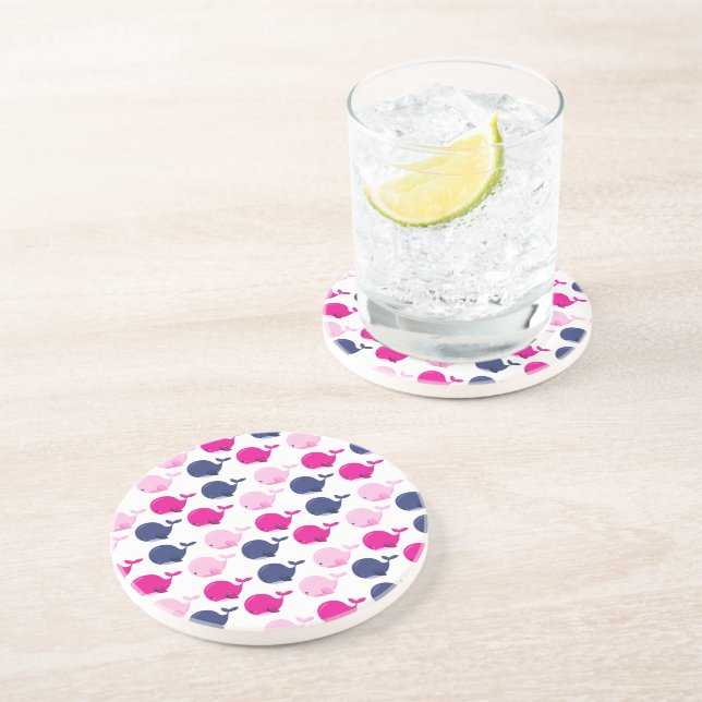 Cute Whales, Pattern Of Whales, Sea Animals Coaster (Side)