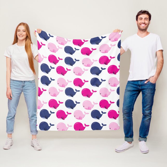 Cute Whales, Pattern Of Whales, Sea Animals Fleece Blanket (In Situ)
