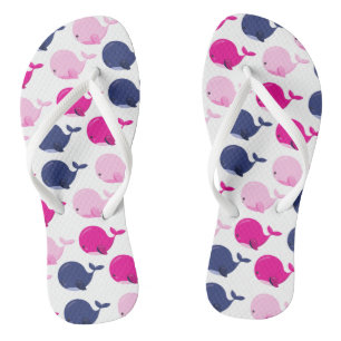 Cute Whales, Pattern Of Whales, Sea Animals Flip Flops