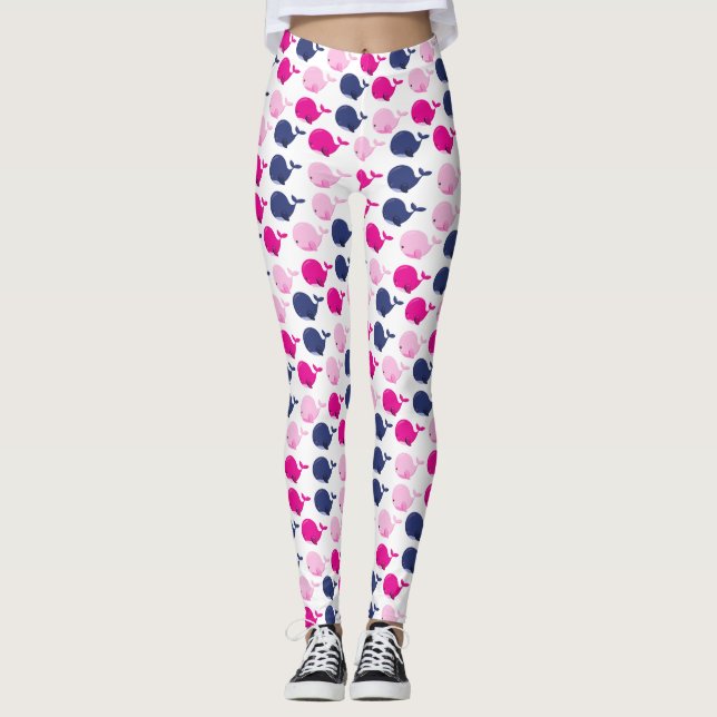 Cute Whales, Pattern Of Whales, Sea Animals Leggings (Front)