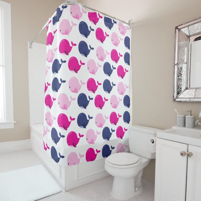Cute Whales, Pattern Of Whales, Sea Animals Shower Curtain (In Situ)