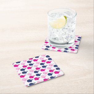 Cute Whales, Pattern Of Whales, Sea Animals Square Paper Coaster