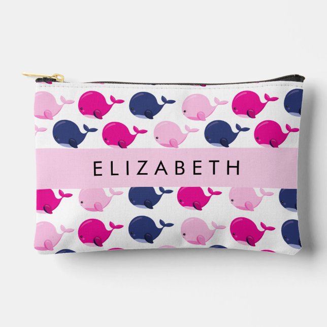 Cute Whales, Pattern Of Whales, Your Name Accessory Pouch (Front)