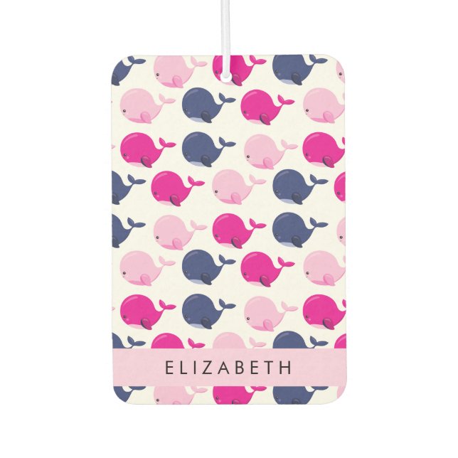 Cute Whales, Pattern Of Whales, Your Name Car Air Freshener (Front)