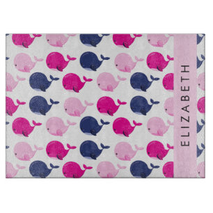 Cute Whales, Pattern Of Whales, Your Name Cutting Board