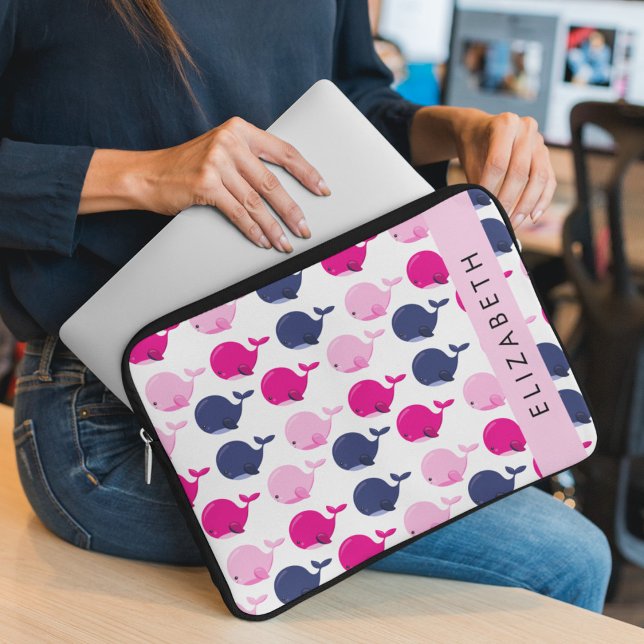 Cute Whales, Pattern Of Whales, Your Name Laptop Sleeve (Creator Uploaded)