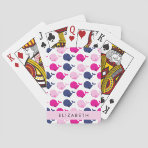 Cute Whales, Pattern Of Whales, Your Name Playing Cards