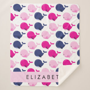 Cute Whales, Pattern Of Whales, Your Name Sherpa Blanket