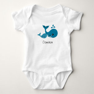 Cute whales personalised name baby bodysuit