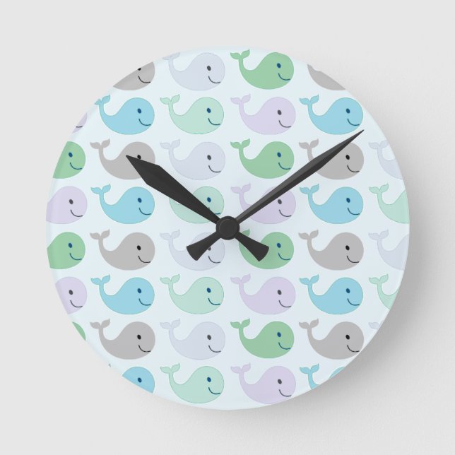 Cute Whales Round Clock (Front)