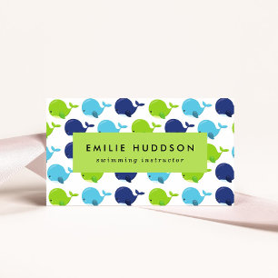 Cute Whales, Swim Instructor, Swimming Coach Business Card