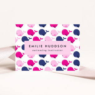 Cute Whales, Swim Instructor, Swimming Coach Business Card