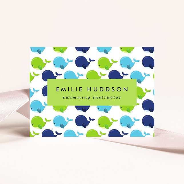 Cute Whales, Swim Instructor, Swimming Coach Business Card (Creator Uploaded)
