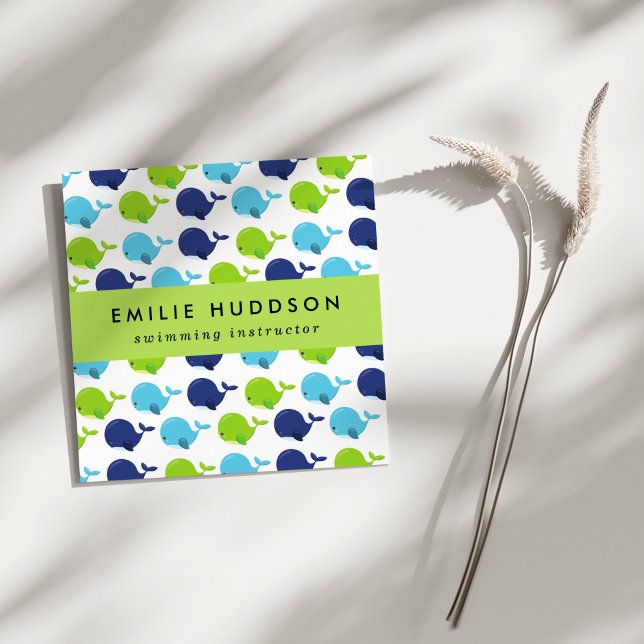 Cute Whales, Swim Instructor, Swimming Coach Square Business Card (Creator Uploaded)